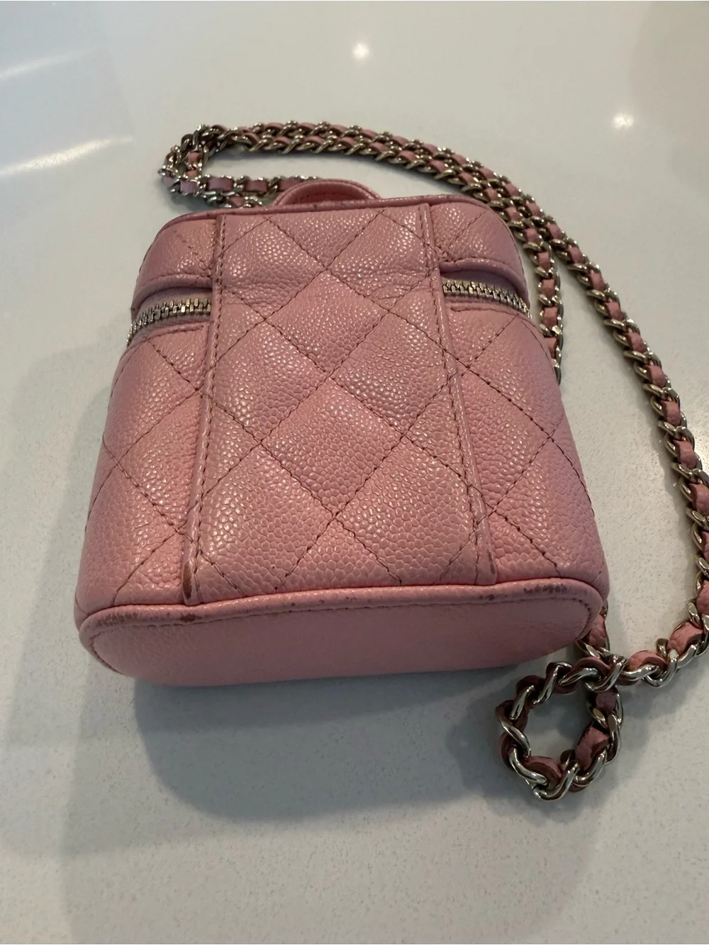 CHANEL Pink Quilted Mini Vanity Crossbody with Chain
